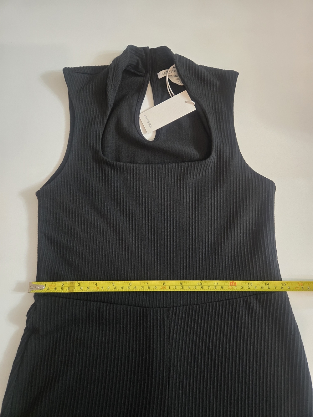 ANTISTAR Black Ribbed Knit Rayon Sleeveless Square Neck Wide-Leg Jumpsuit M - Picture 11 of 13